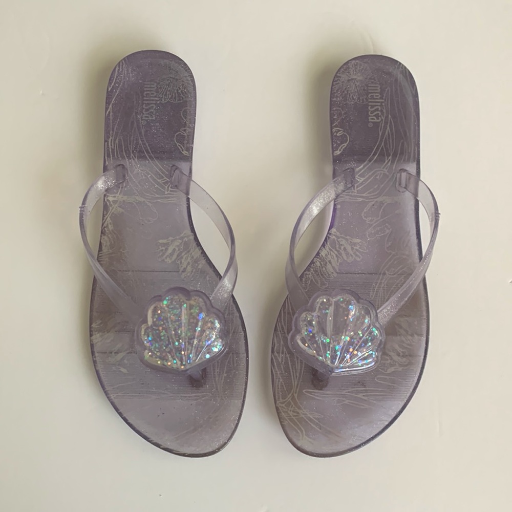 Melissa mermaid jelly glitter sandals flip flops size 9 grey lavender
